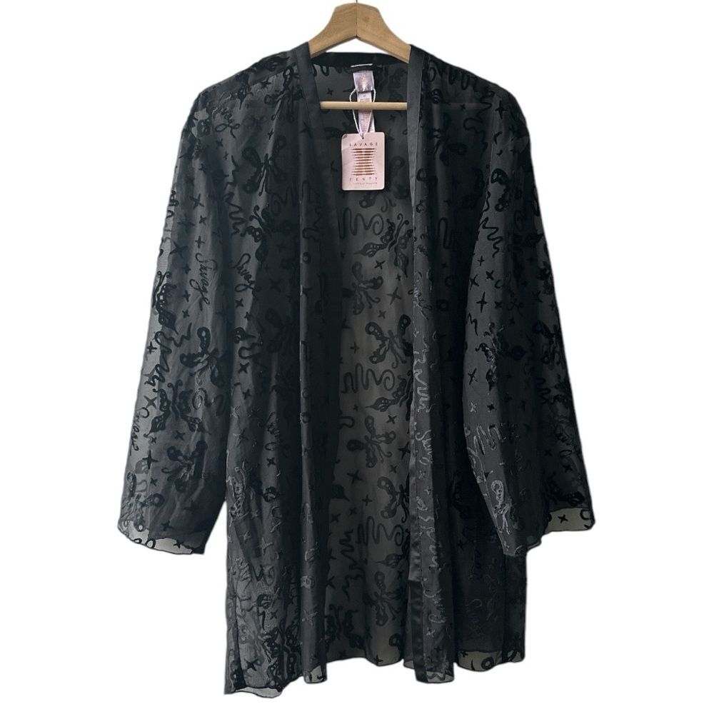 Savage X Fenty Black Sheer Robe Medium Large Lingerie New sexy streetwear NWT